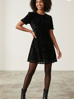 House Of Holland Velvet Pilka Dot Silk Blend Dress Size 10